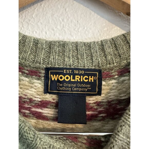 Woolrich Knit Wool Sweater womens size M Green crew Neck Fair Isle ski Willow - Picture 11 of 12